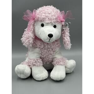 Pink & White Adorable Poodle Dog Plush Curly Fur 13” Stuffed Animal